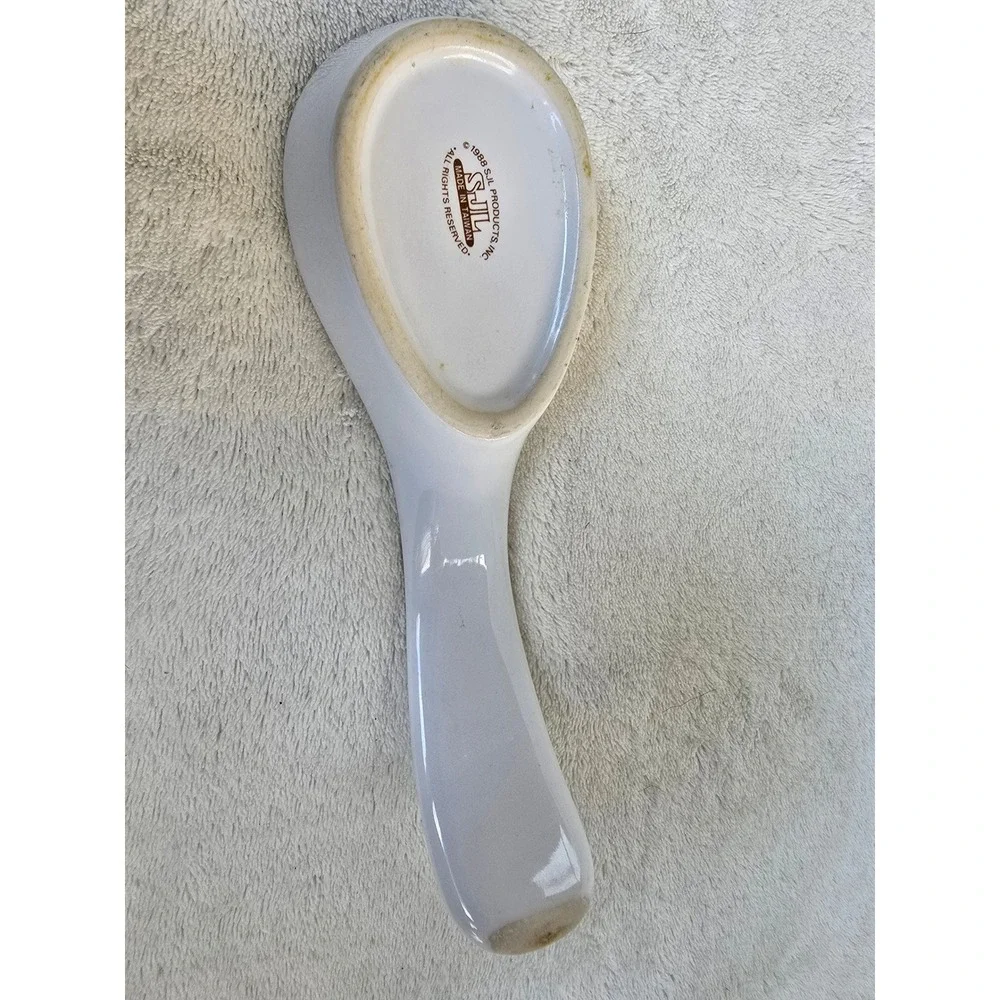 Vintage 1988 SJL Products Ceramic Spoon Rest Blueberry Floral White Stoneware